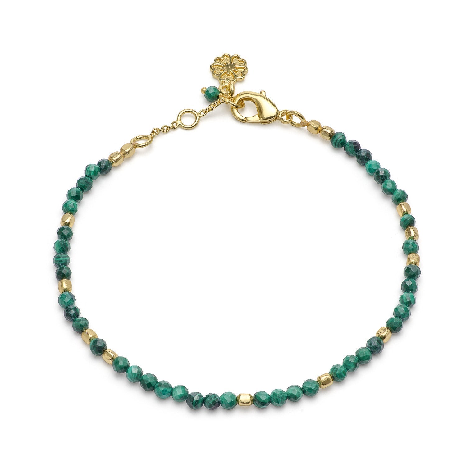 Milos Gemstone and Gold Bead Bracelet Malachite