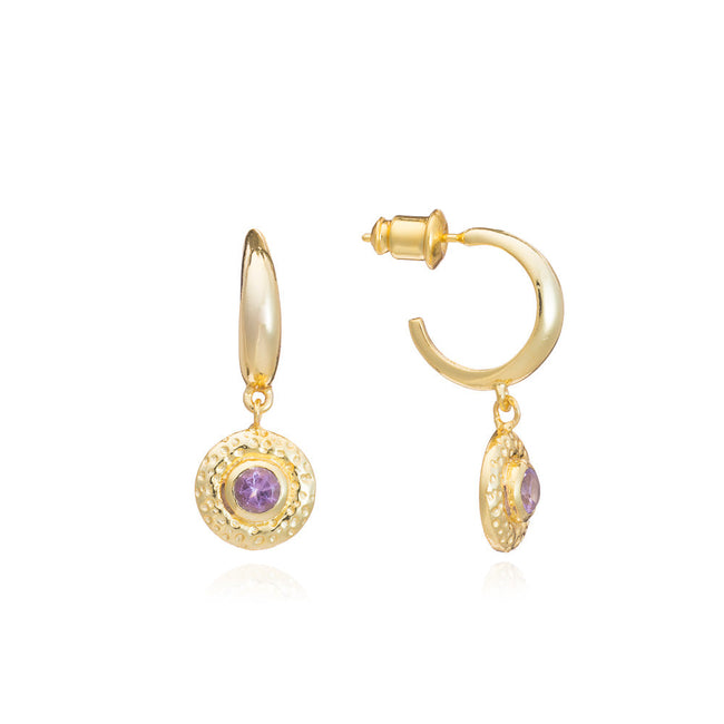 Aretes tipo argolla de amatista Luna