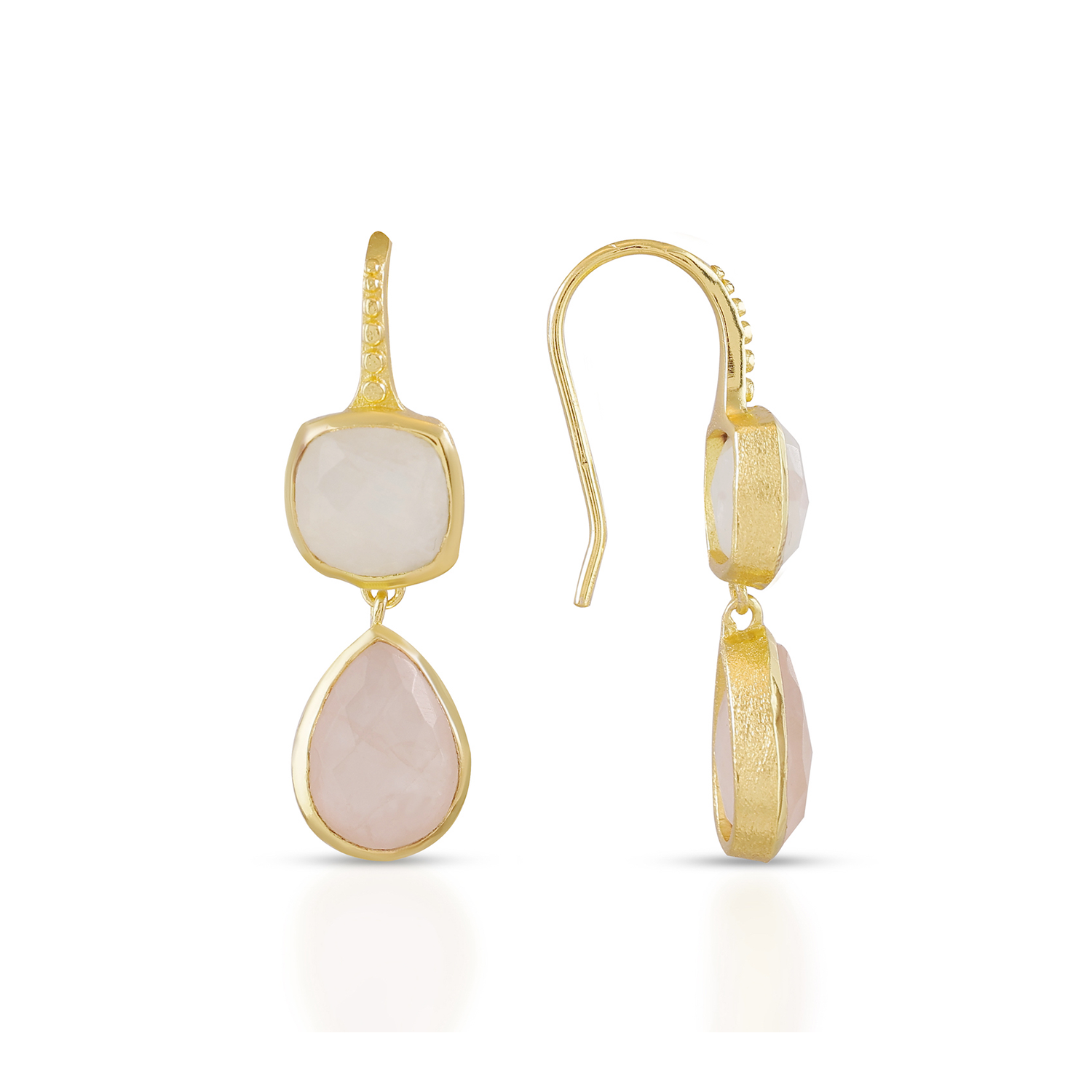 Charis Double Gemstone Earrings Moonstone & Rose Quartz