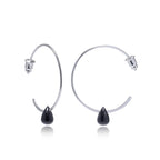 Hera Wire Hoop Earrings with Teardrop Stone: Silver Black Onyx