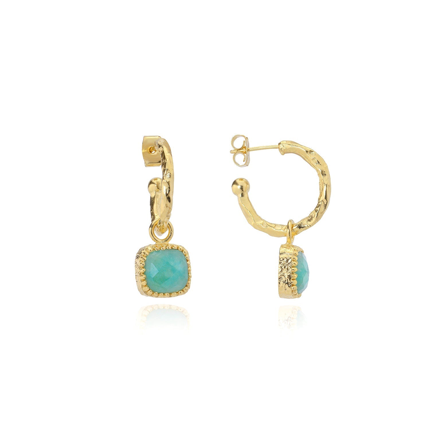 Tetra Square Gemstone Charm Hoops with Amazonite