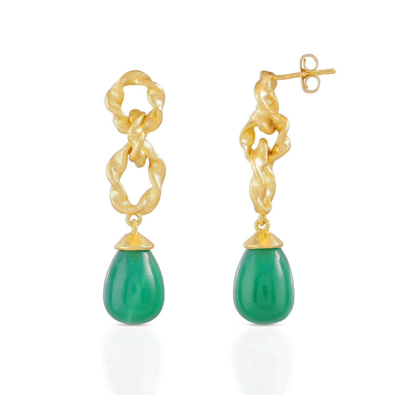 Moirai Double Twisted Loops Earrings Green Onyx