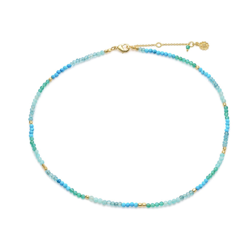 Milos Mixed Gemstone Beaded Necklace  Amazonite, Copper Turquoise & Green Jade