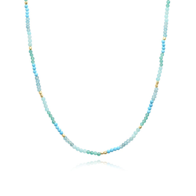Milos Mixed Gemstone Beaded Necklace  Amazonite, Copper Turquoise & Green Jade