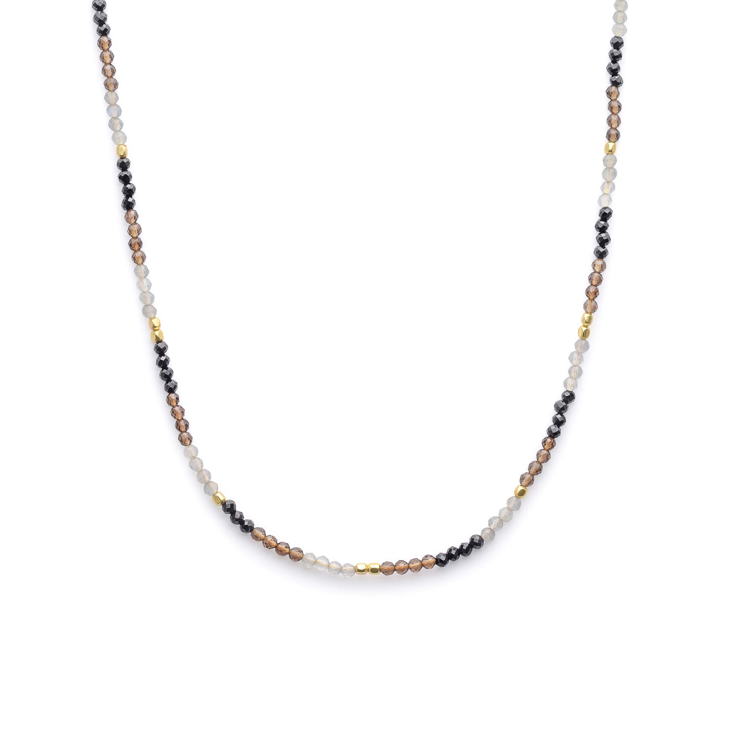 Milos Mixed Gemstone Beaded Necklace  Black Onyx, Smoky Quartz & Labradorite
