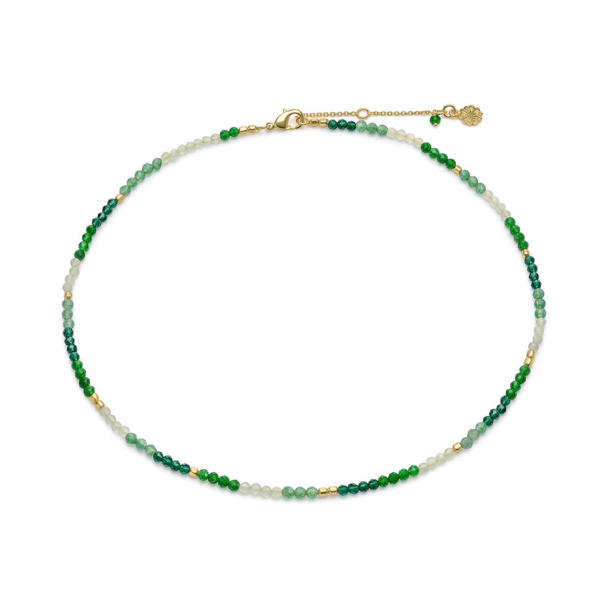Milos Mixed Gemstone Beaded Necklace  Prehnite, Moss Agate & Green Aventurine