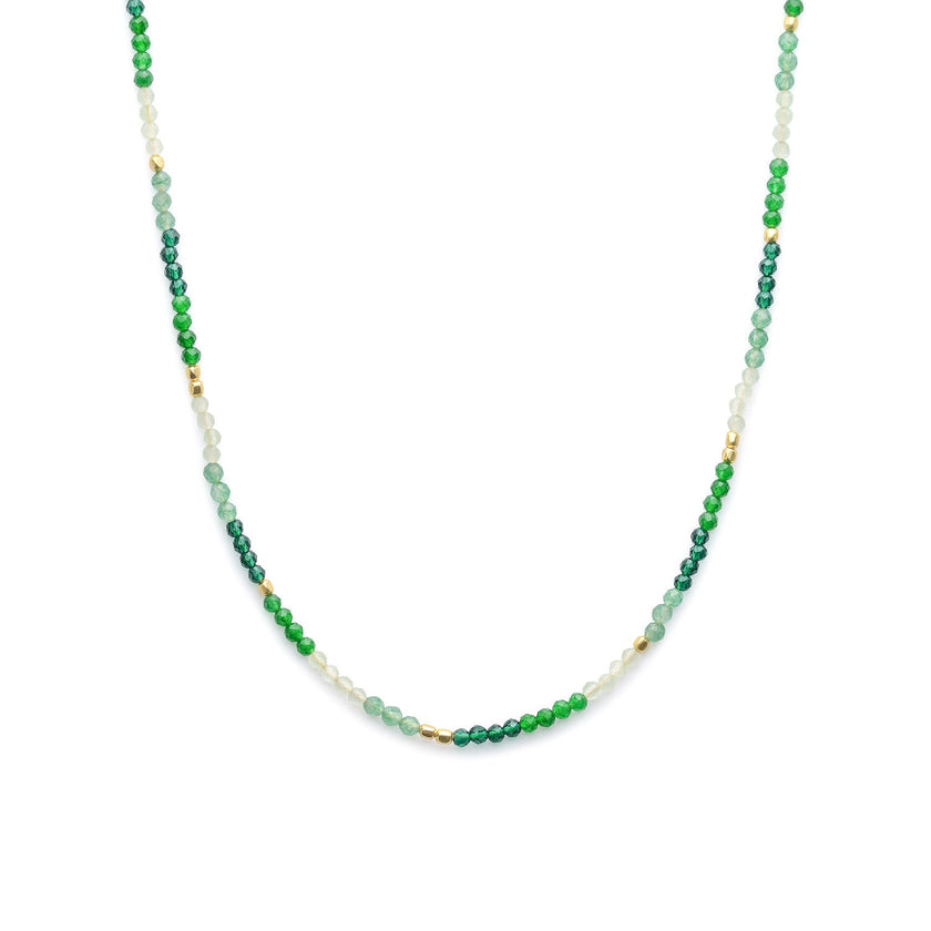 Milos Mixed Gemstone Beaded Necklace  Prehnite, Moss Agate & Green Aventurine