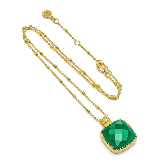 Tetra Großer quadratischer Edelsteinanhänger Grüner Onyx