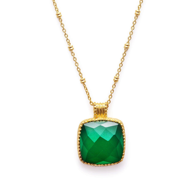 Tetra Großer quadratischer Edelsteinanhänger Grüner Onyx