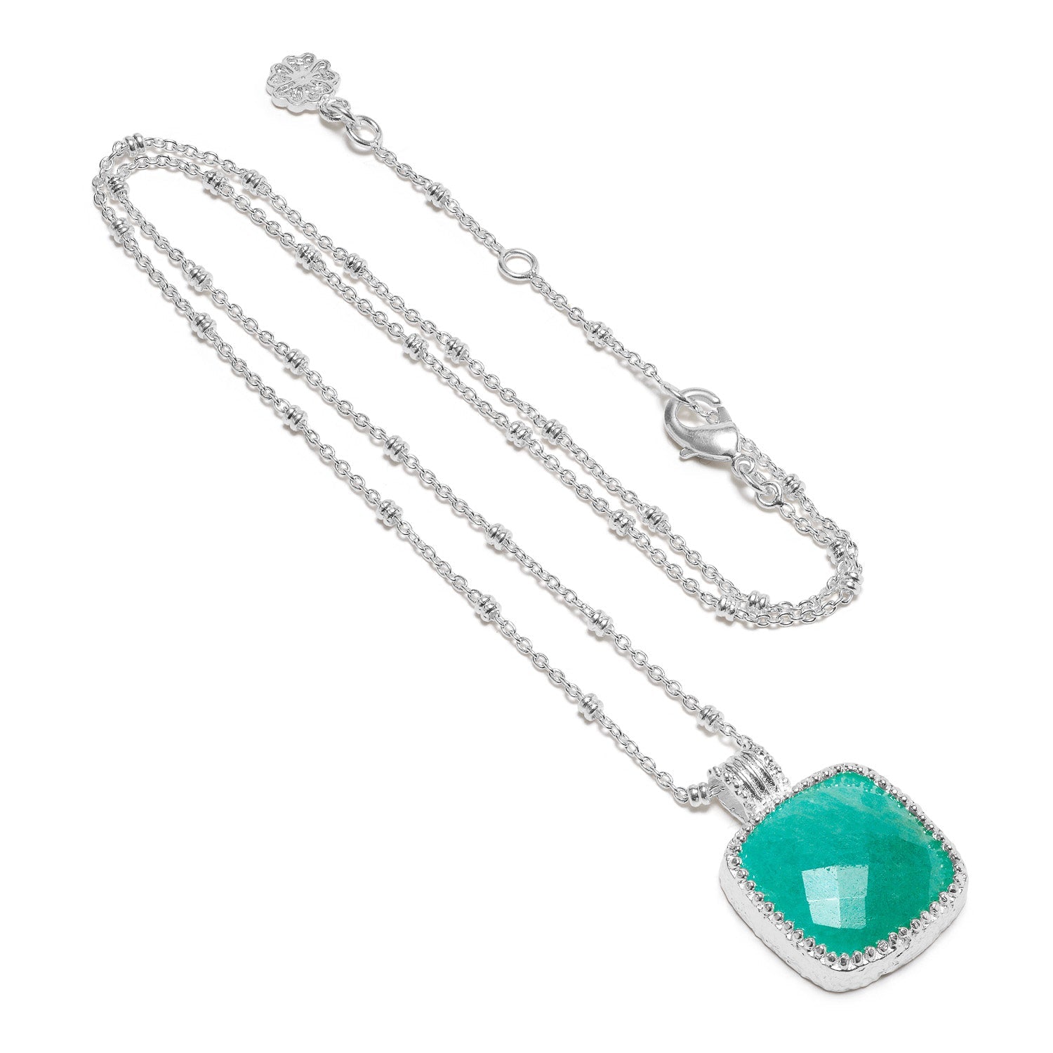 Tetra Large Square Gemstone Pendant: Silver Amazonite