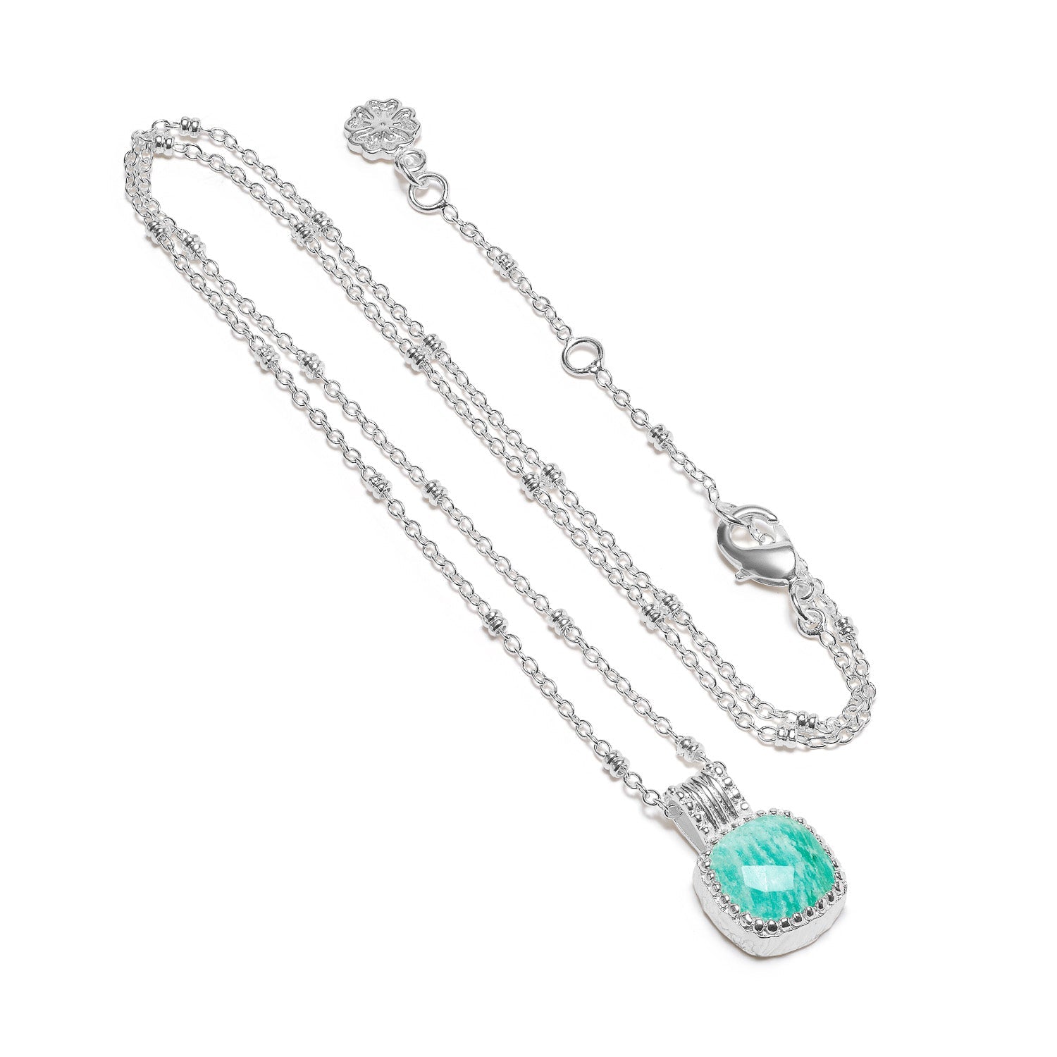 Tetra Square Gemstone Pendant Silver Amazonite