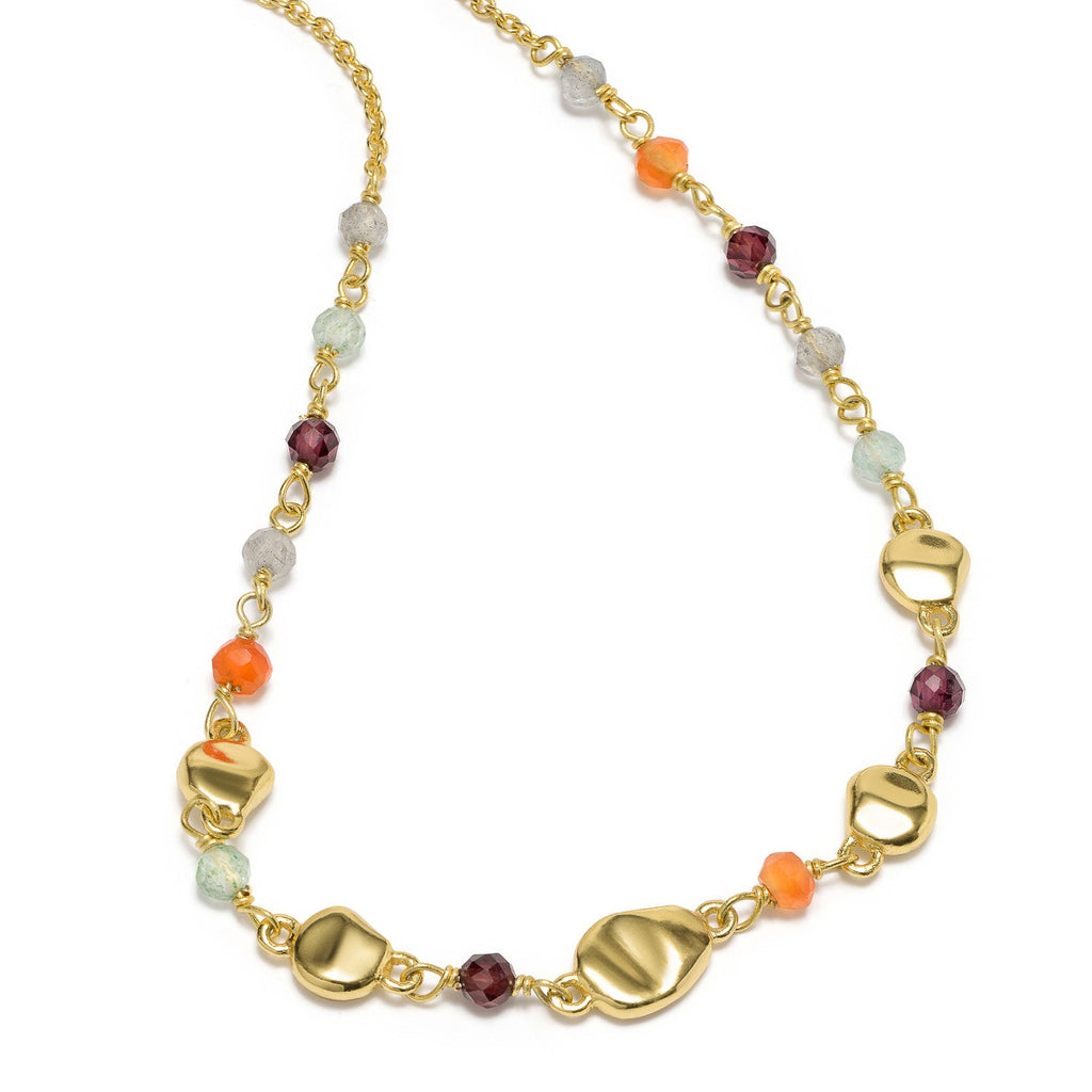 Sofia Nugget Necklace Labradorite, Carnelian, Green Aventurine & Garnet