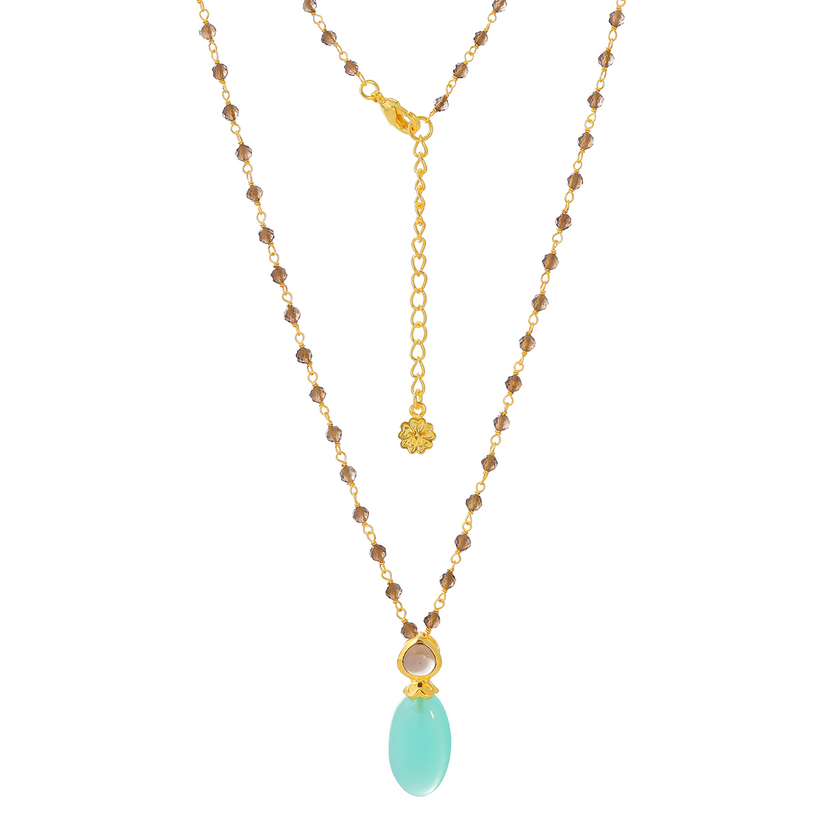 Persephone Double Gemstone Beaded Chain Necklace Pariba Onyx & Smoky Quartz
