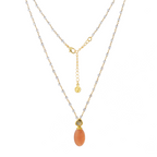 Persephone Double Gemstone Beaded Chain Necklace Peach Moonstone & Labradorite