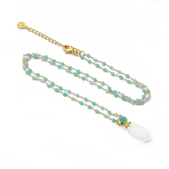 Collar de cadena con cuentas de doble gema Perséfone, piedra lunar y amazonita