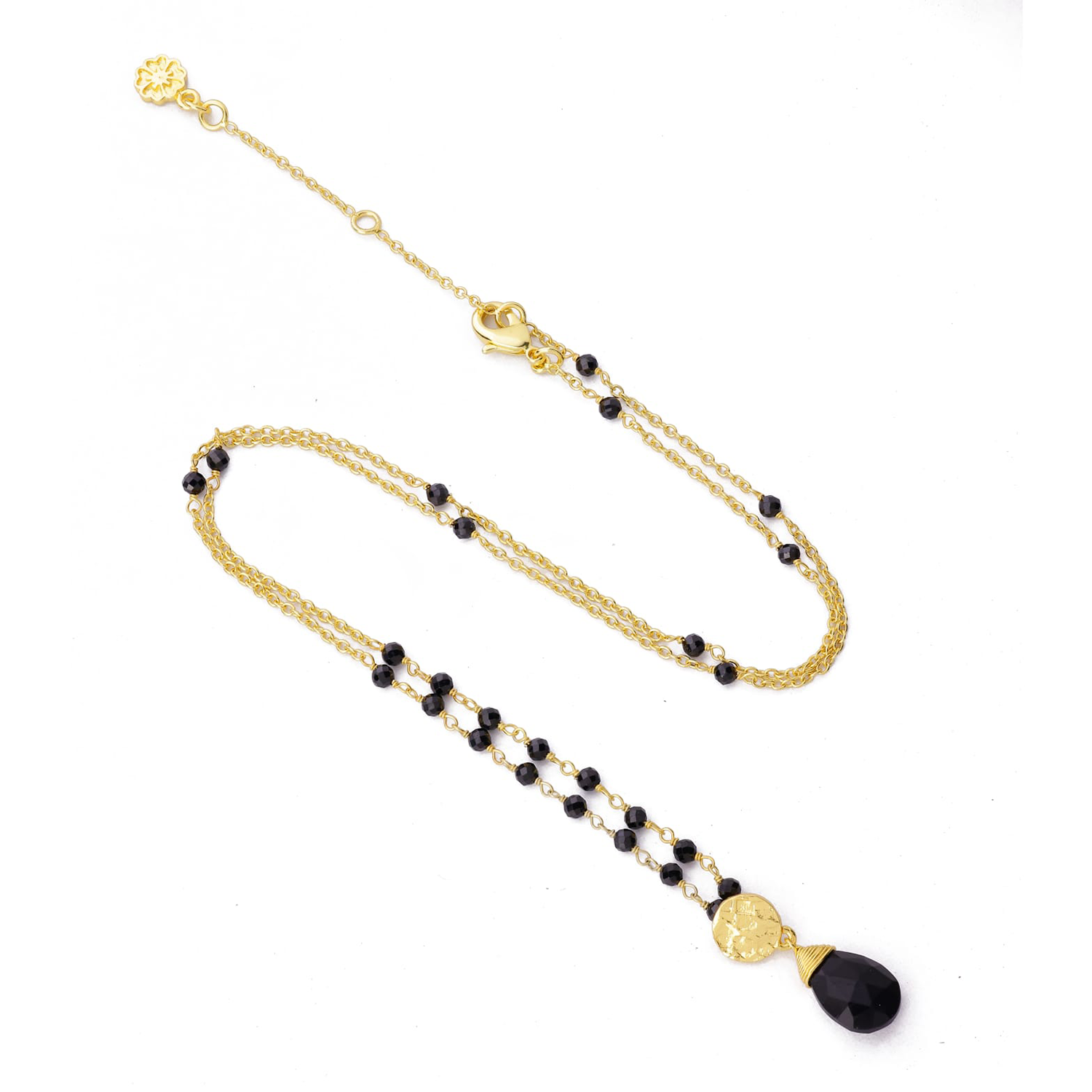 Classic Athena Kate Gemstone Rosary Chain Necklace Black Onyx