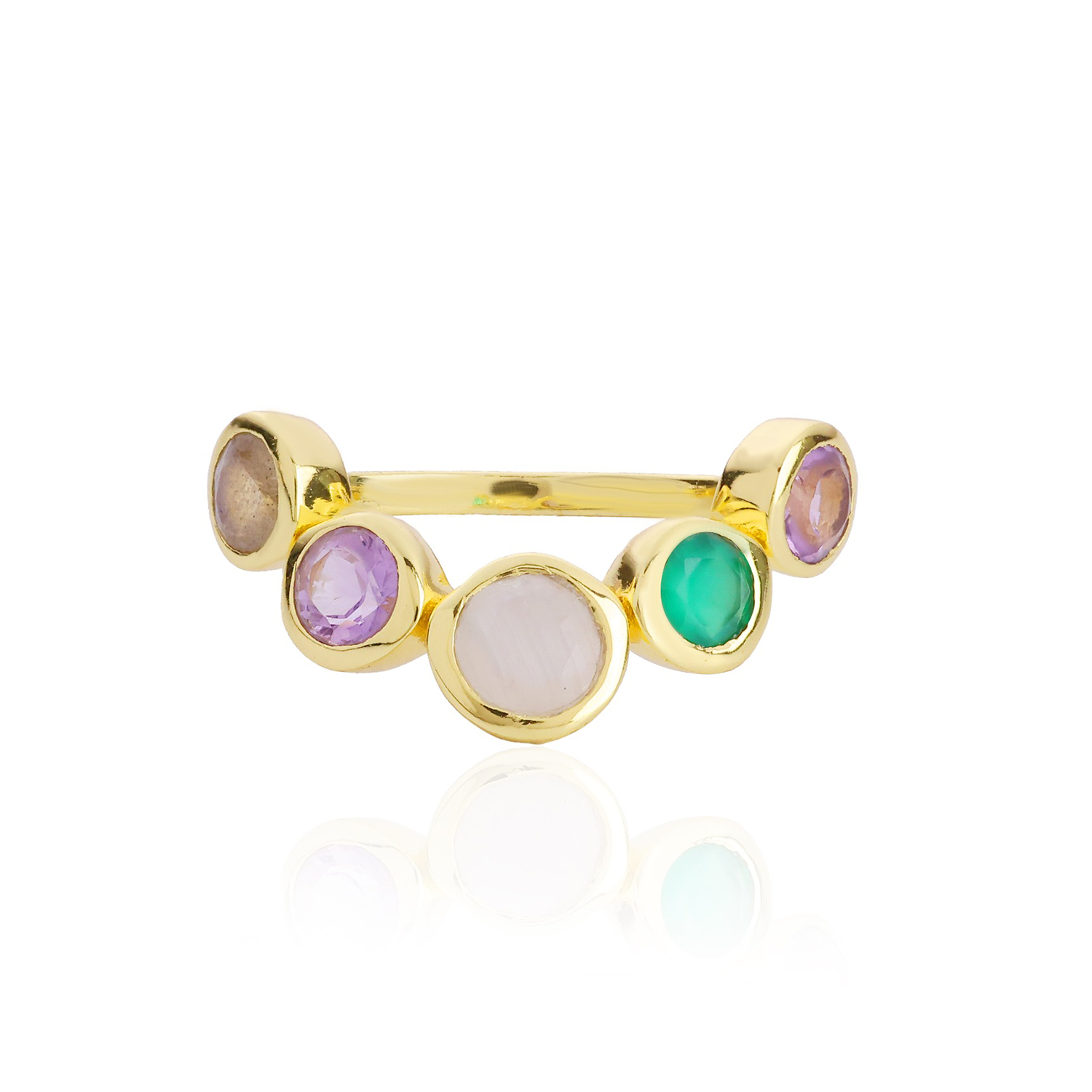 Iris Five Gemstones Ring Labradorite, Amethyst, Moonstone, Green Onyx & Amethyst