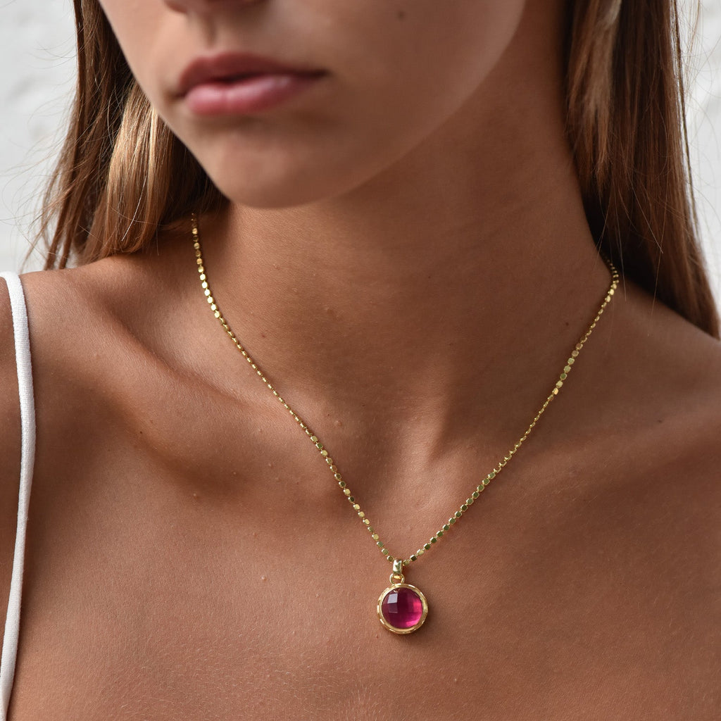 Apollo Reversible Doublet Gemstone Pendant: Mother of Pearl with Pink crystal