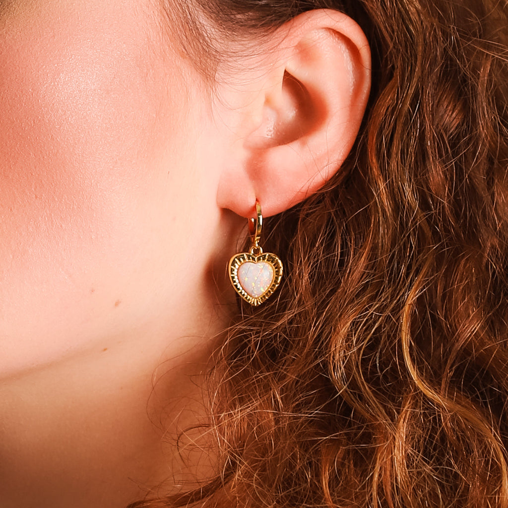 Adore Opal Heart Huggies | 18k Gold Plated