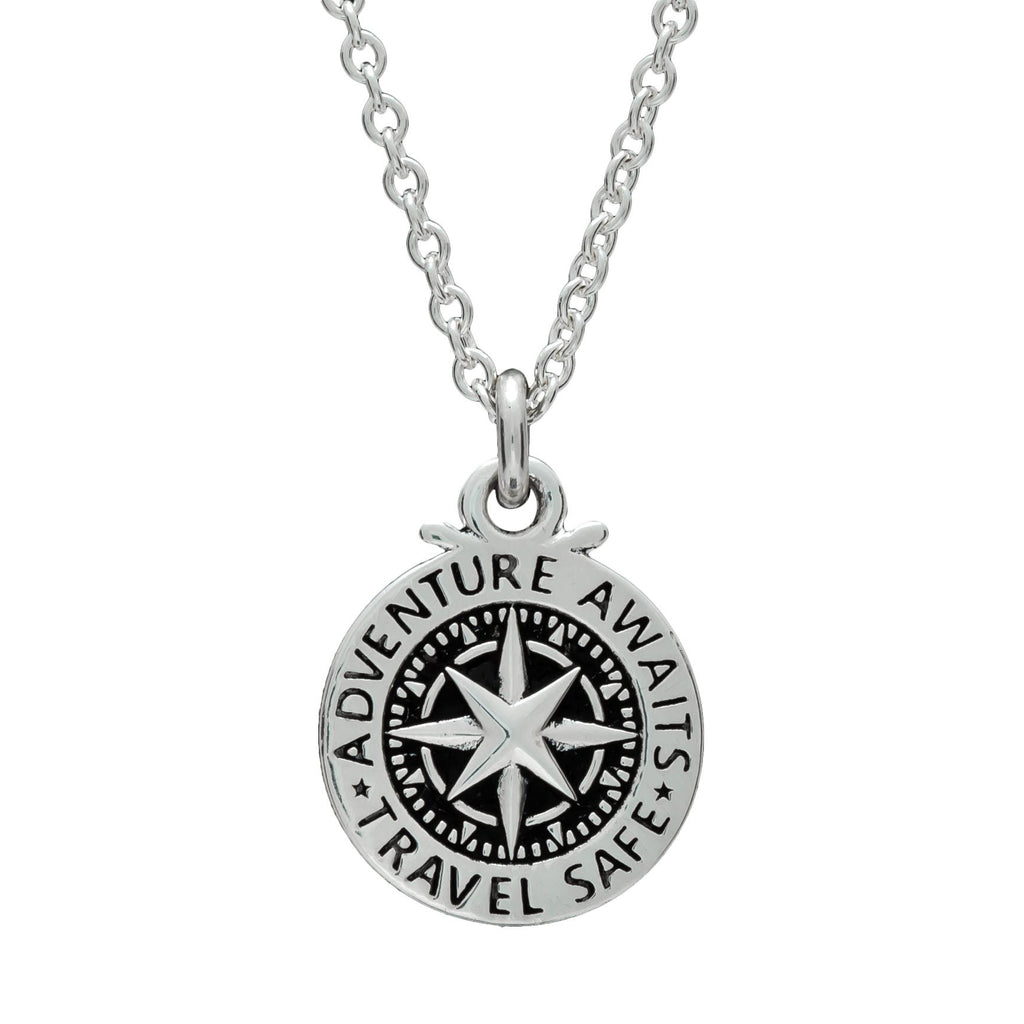 Travel Safe Compass St Christopher Small Silver Necklace