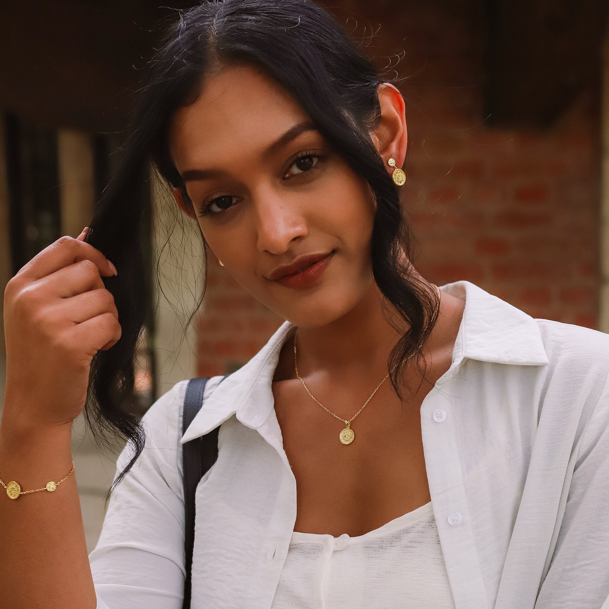 Aruna Sun Coin Drop Earrings | 18k Gold Plated
