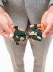 Green floral Silk Pocket Square and Bow tie in 'Forest' moth print