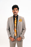 Corbata de seda color naranja óxido, estampado de pradera tropical 'Eden'