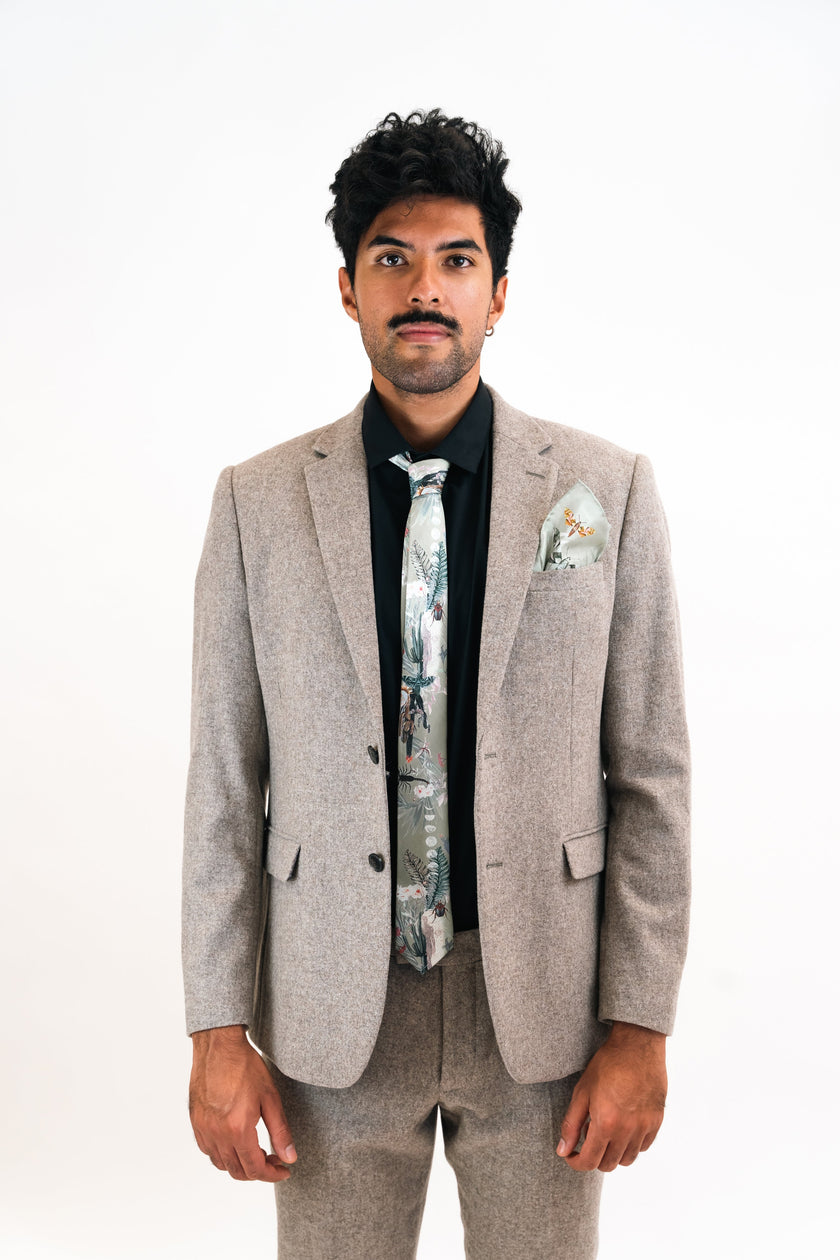 Sage Green Luxury Silk Pocket Square and tie men's Gift set 'Mirage' design inspired by Arizona Desert