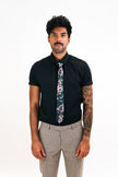 Navy Blue Silk Tie, 'Enticement' Pink Serpent design and tropical flowers