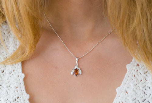Amber Bumble Bee Charm Necklace