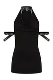 Necessary Evil Aphrodite Plunge Cowl Neck Top - Faux Leather Gothic Going Out Top