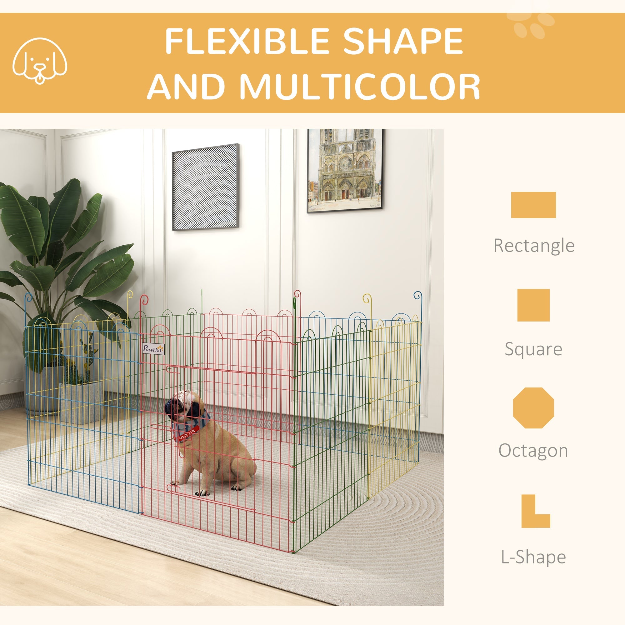 PawHut Pet Playpen Crate, with Eight Panels, Door, for Indoors and Outdoors, 60H x \'ce\'a6156cm