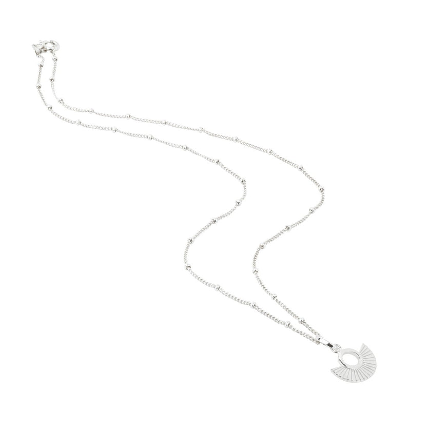 Art-déco-Fächer-Halskette mit silberner Satellitenkette