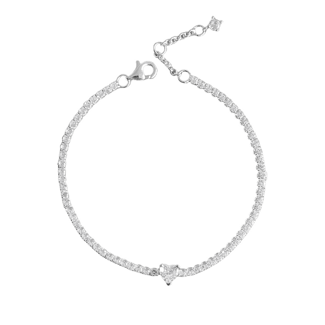 Sterling Silver tennis chain heart bracelet
