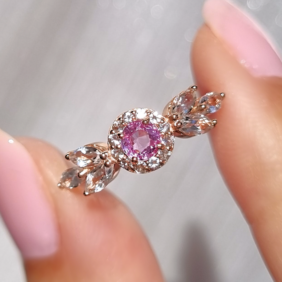 Anillo Aurelia de zafiro rosa en vermeil de oro rosa de 18k