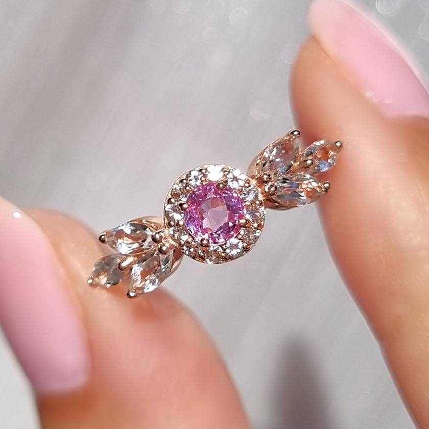 Anillo Aurelia de zafiro rosa en vermeil de oro rosa de 18k