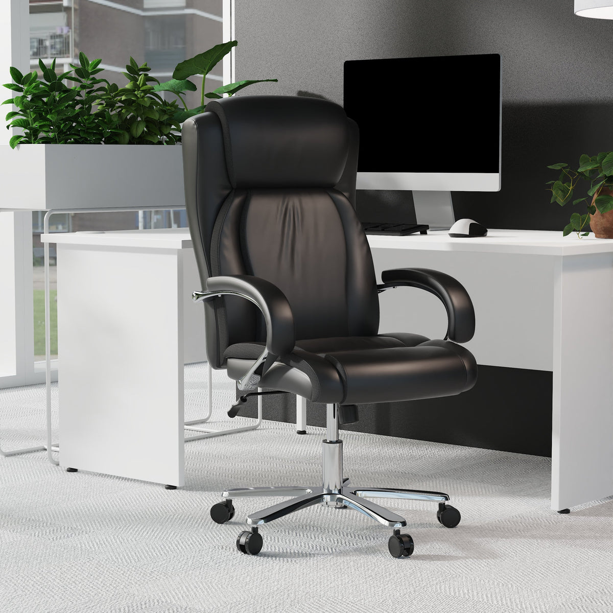 Silla de oficina de alto rendimiento Austin, tapizada en poliuretano negro