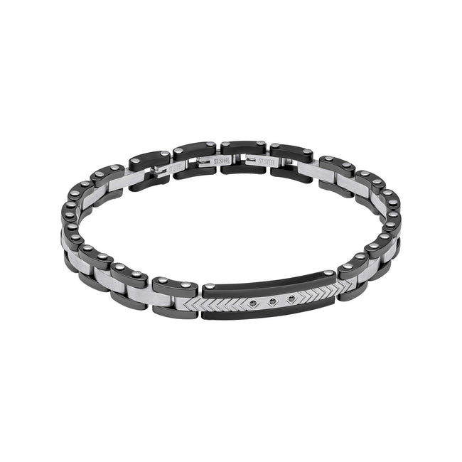 Fred Bennett Stainless Steel & Ceramic Link Bracelet with Black CZ Detail