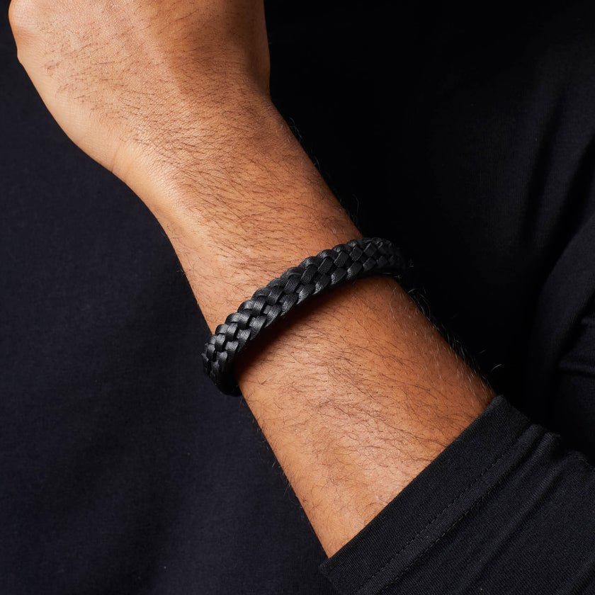 Fred Bennett Black Braided Leather Bracelet