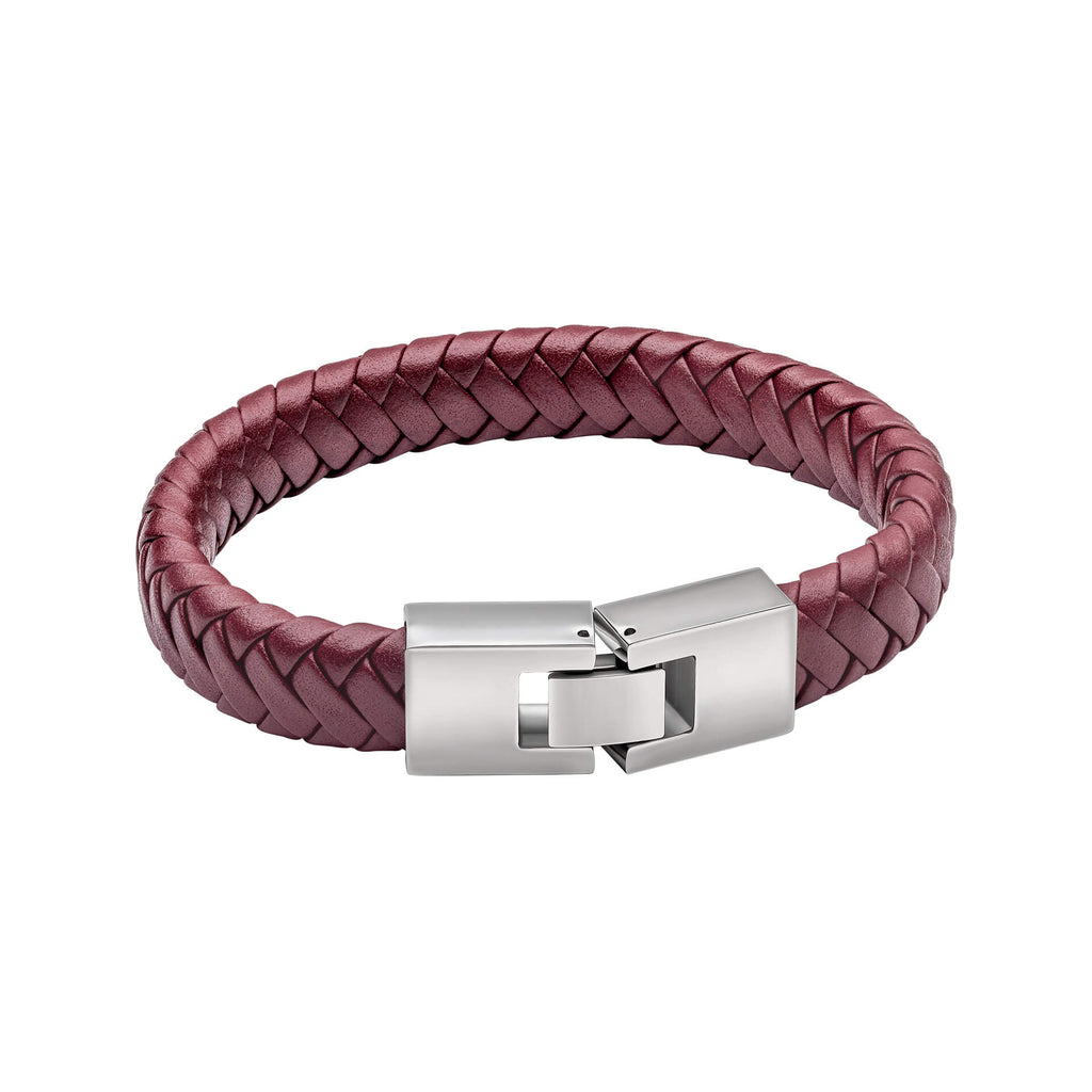 Fred Bennett burgunderfarbenes Lederarmband mit Statement-Verschluss