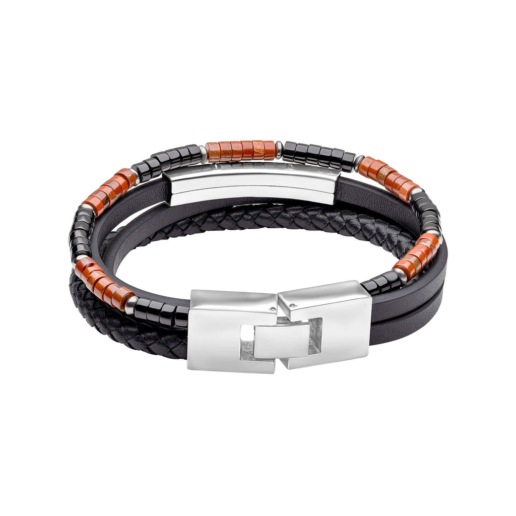 Fred Bennett Armband aus Rotem Jaspis und Onyx mit mehrlagigem Leder