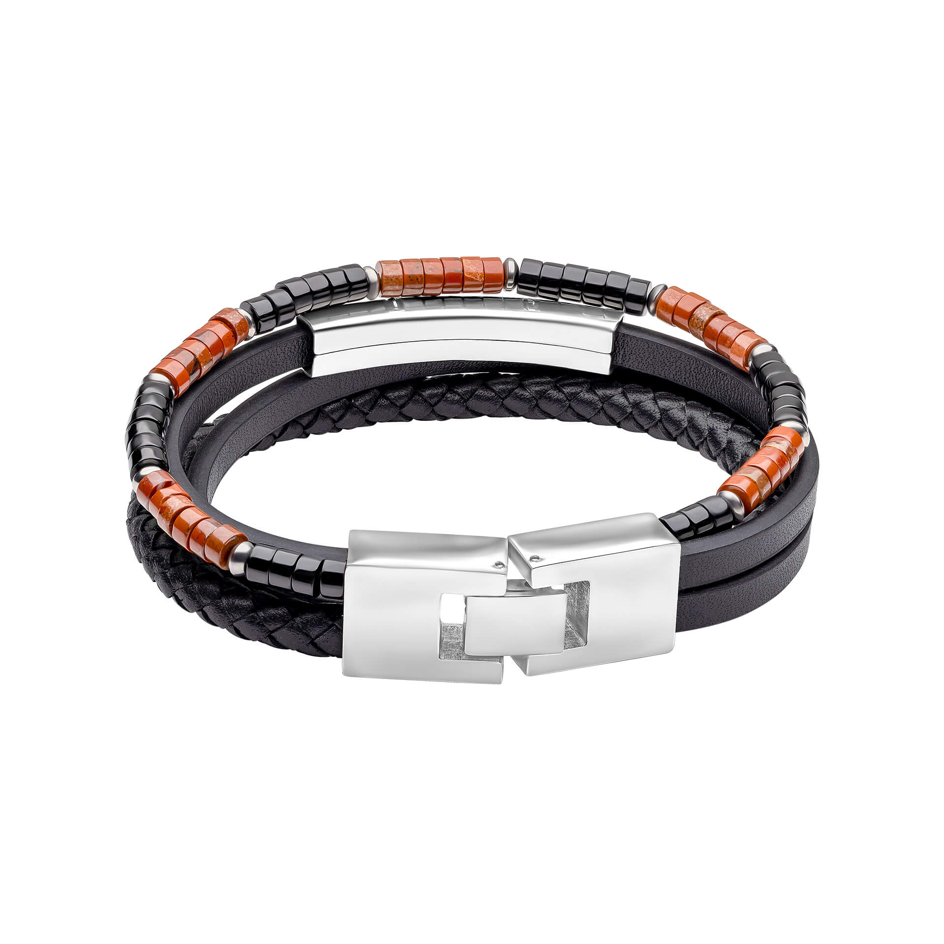 Fred Bennett Armband aus Rotem Jaspis und Onyx mit mehrlagigem Leder