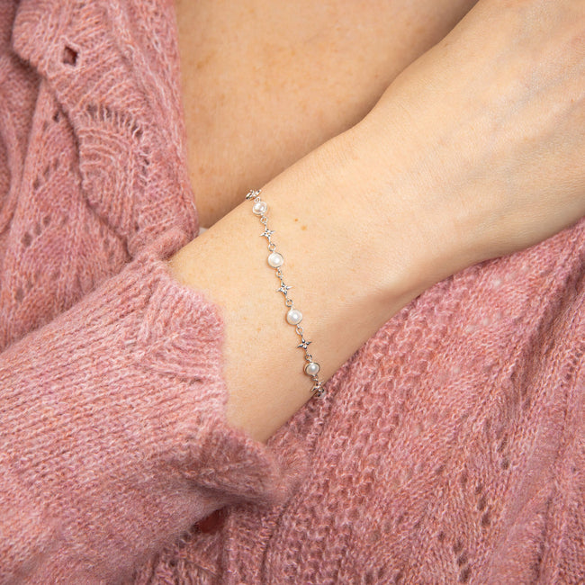 Laura Ashley Silber Hartley Kariert Mabe Perle Tennisarmband