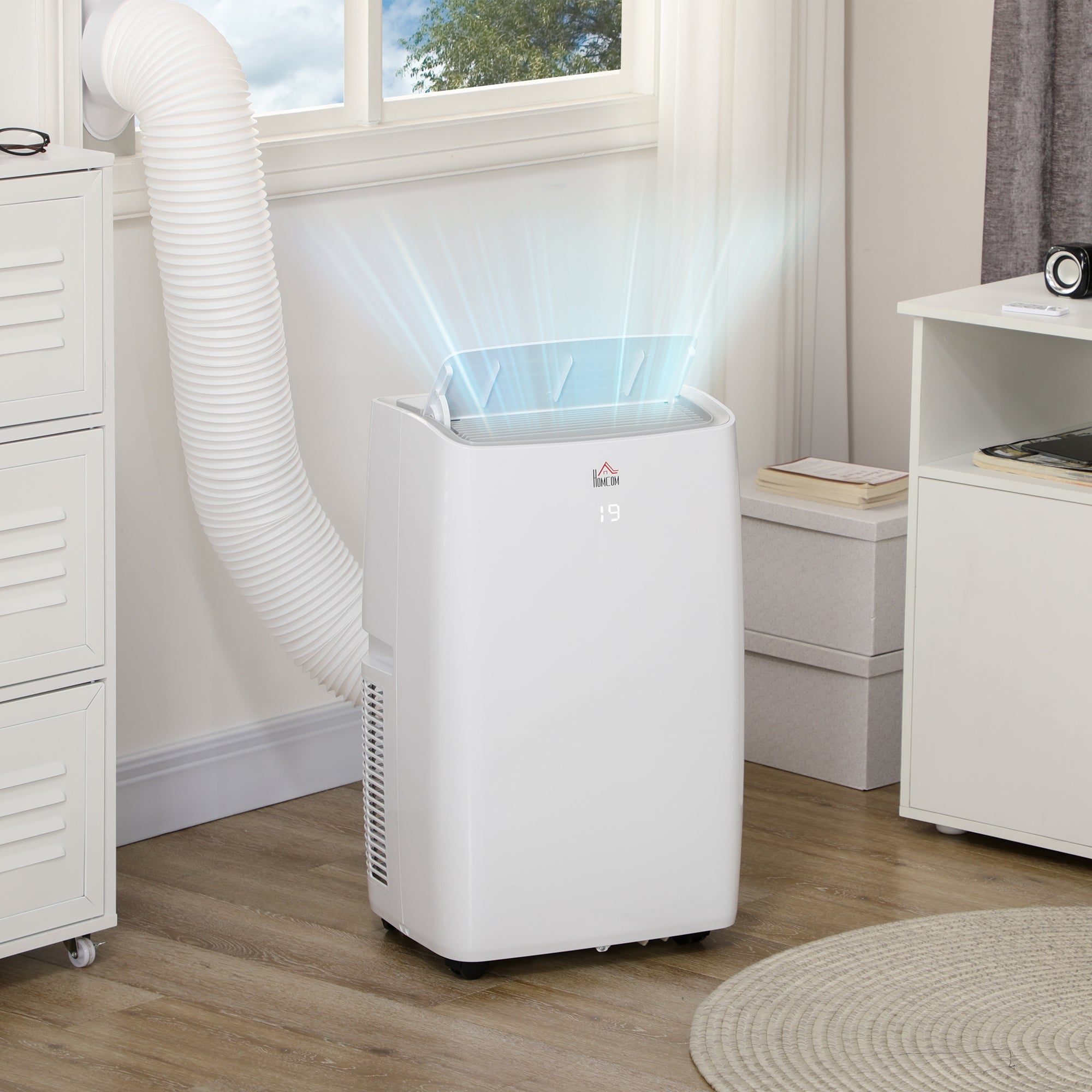 HOMCOM 12000 BTU Air Conditioning Unit, 3-in-1 Portable Air Conditioner, Dehumidifier, Cooling Fan with 3 Speeds, Remote Control, LED Display, 24H Timer, Window Venting Kit, Children Lock, 25m\'c2\'b2