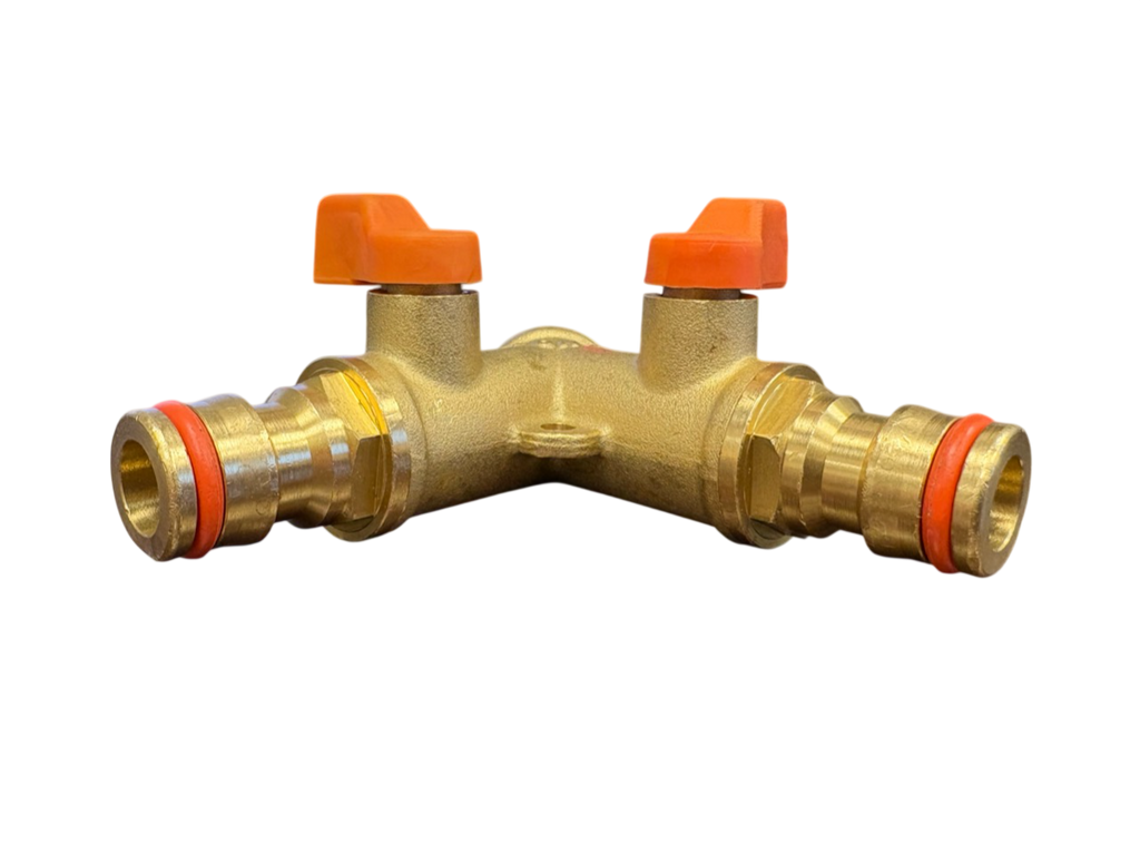 3 Way Male Snap-On Connector Brass + Valves