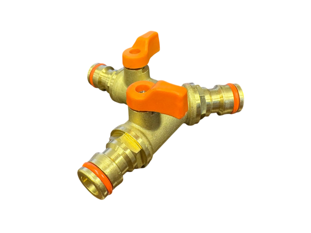 3 Way Male Snap-On Connector Brass + Valves