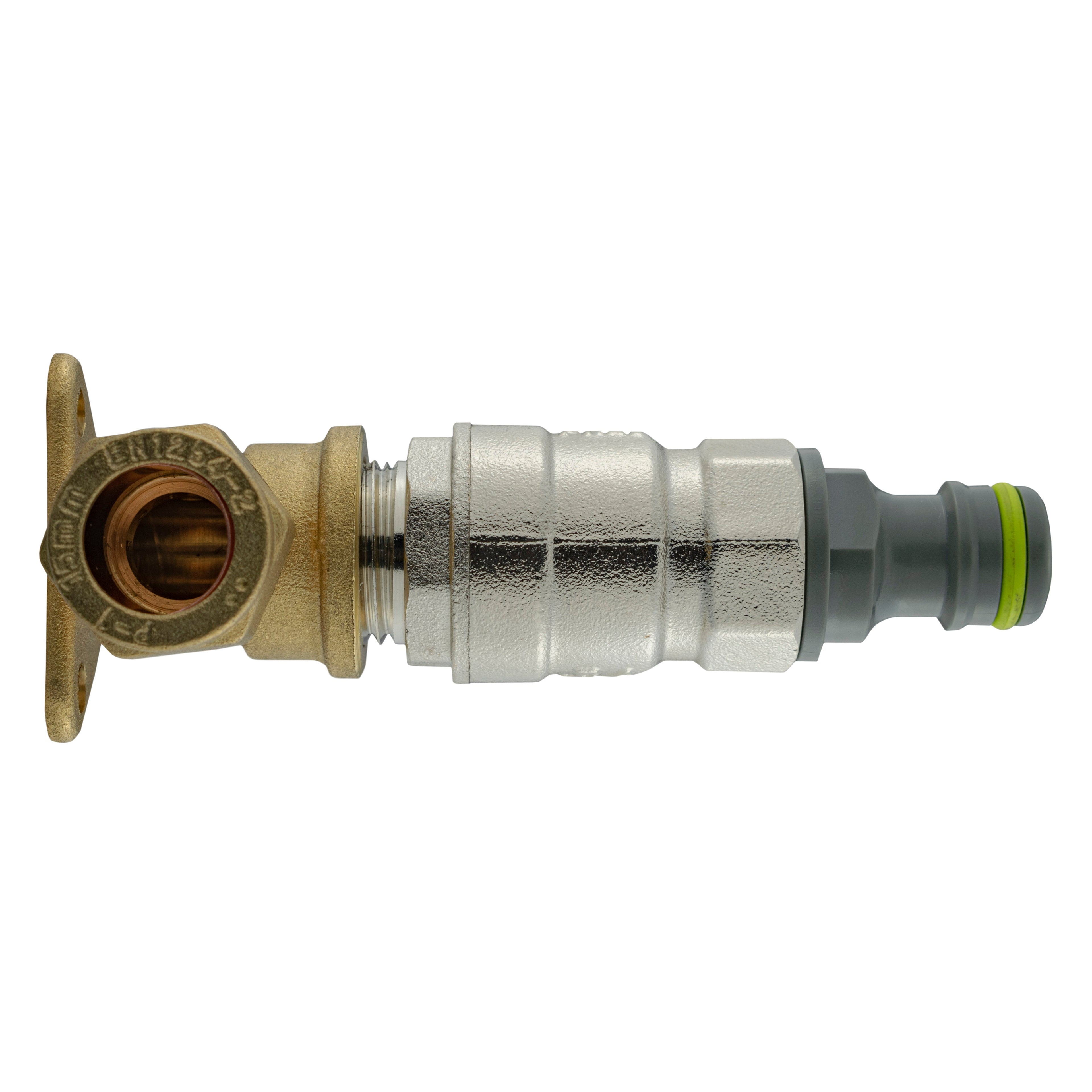 15mm Brass Wall Flange Kit with Bib Valve + Click Lock