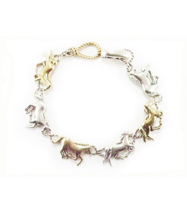 Silver Steed Silver & Brass Galloping Horses Bracelet