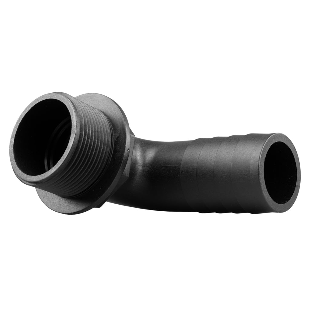 Tank Connector 90 Degree with Washer & Nut 1.25" BSPM - 1.25" Barb