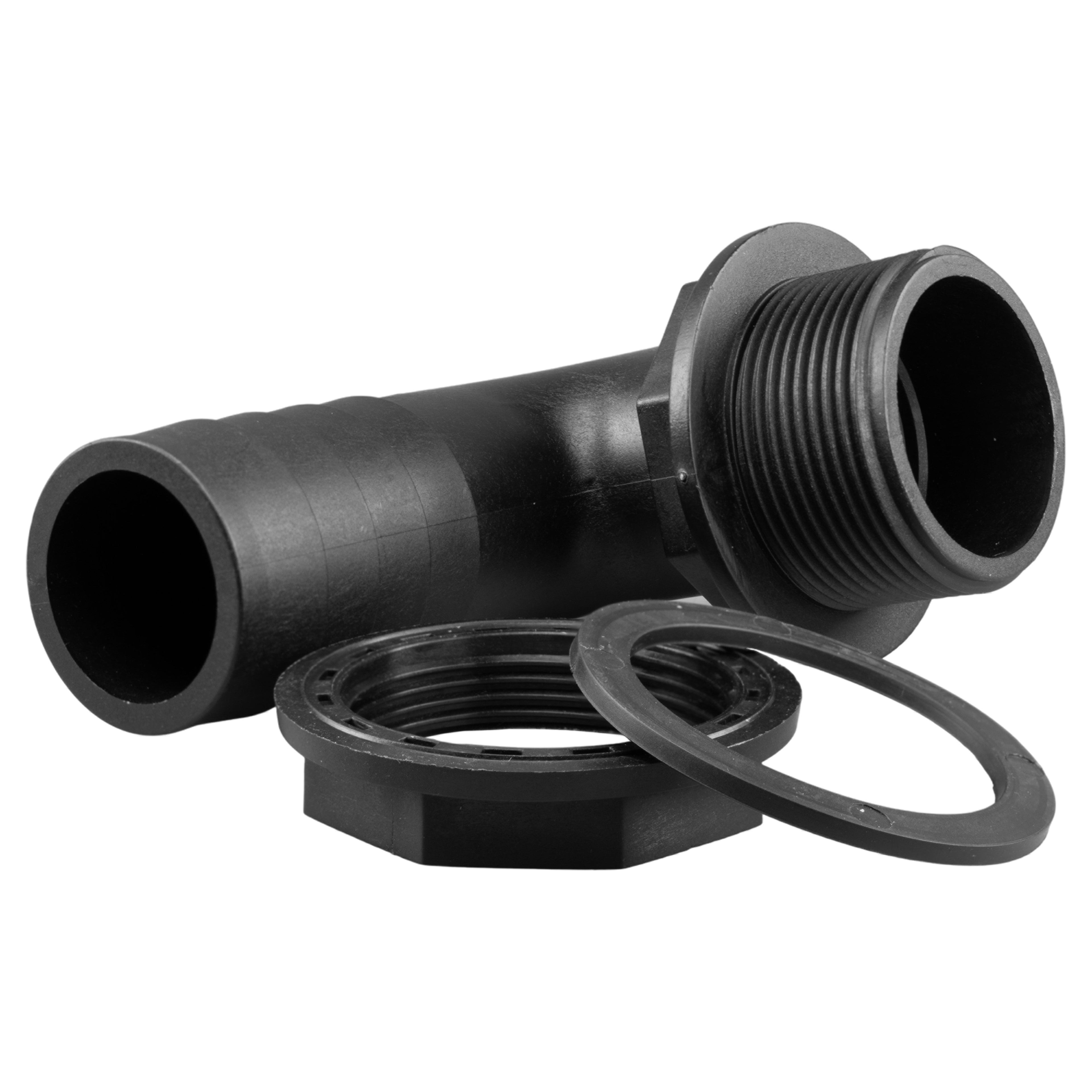 Tank Connector 90 Degree With Washer & Nut 1"BSPM - 1" Barb